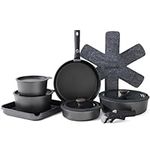 SENSARTE 17 Piece Pots and Pans Set, Nonstick Detachable Handle Cookware, Induction Kitchen Cookware Set with Removable Handle, Healthy Non Stick RV Cookware, Oven Safe, PFOA Free (Black)