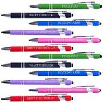 PHUSBLAY 12 Pieces Fun Demotivational Pens, Screen Touch Function Stylus, Metal Funny Ballpoint Pens Inspirational Gifts for Women Men, 6 Colors, Black Ink