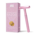 Jungle Culture Safety Razor for Women & Men in Pink • Reusable Metal Razor • No Blades Included - Fits All Double Edge Blades • Eco Friendly Razor & Shaving Guide • One Blade Razor for Body & Face