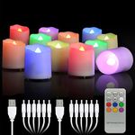 Rechargeable Color Changing Votive Candles Flameless USB LED Tea Lights with Remote Flickering Tealights Candle for Valentine's Day, Halloween Outside Lanterns Dinner Decoration(12 Packs,Colorful)