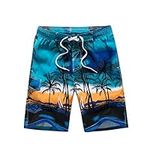 Mens Board Shorts - Quick Dry Swim Trunks Coconut Tree Printing Swimwear - Tropical Island Hawaiian Beach Shorts Swimming Shorts with Mesh Lining and Pocket (M / 74-94CM, blue)