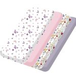 Bimocosy Mini Crib Sheets,Pack and Play Sheets for Baby Girl 4 Pack,Size 38"x 26" for Playard Mattress,Portable Mini Crib,Soft Pack N Play Sheets Fitted,Butterfly/Floral/Pink/Greyish Purple