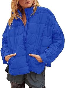Muchpow Women's Lightweight Down Coat Long Sleeve Full Zipper Oversized Packable Short Puffer Jackets(Blue,Large)