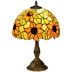 HOMCOM Stained Glass Table Lamp, Handmade Antique Bedside Lamp for Bedroom, Living Room, Home, Nightstand, Decorative Night Light, Orange Sunflower