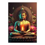 PRINIX Decor Multicolor Golden Buddha with Flowers Wall Sticker - Spiritual & Aesthetic Vinyl Decal for Kids Room, Bedroom, Living Room - Easy to Apply, Size 61cm x 90cm