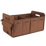 AOKJOY Car Trunk Organizer, Brown, Foldable, Non-slip, Adjustable, Multiple Compartments, 600D Oxford Cloth Material