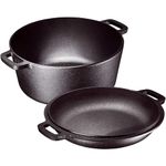 Bruntmor 2-in-1 Pre-Seasoned Cast Iron Dutch Oven With Handles - Crock Pot Black Cast Iron pot with Skillet lid - All-in-One Cookware Braising Pan for Casserole Dish - 5 Quart - Black