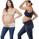 Ingrid & Isabel | Bellaband Maternity Pants Extender | Belly Bands for Pregnant Women and Postpartum Belly Band (2/pk, Blk/Nude, Size 2)