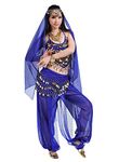 Seawhisper Women's Genie Bollywood Costumes, fit 8-10-12-14-16, Royal Blue 5-piece