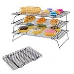 Somine 3-Tier Cooling Rack for Baking Non-Stick Stackable Baking Wire Racks Collapsible Cooling Trays for Bread Cake, Biscuits, Cakes & Pastries - 40 * 25 * 22cm