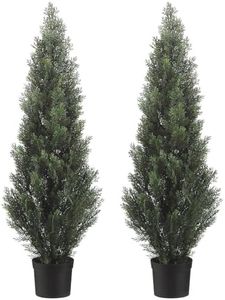 Two 5 Foot Artificial Topiary Cedar Trees Potted Indoor Outdoor Plants