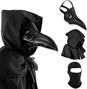 NC Halloween Plague Doctor Mask Plague Doctor Costume Obito Mask Steampunk Horror Scary Costume Props for Party Prom Gifts Set（3-pc Set)(Black), 12 inches, unisex-adult