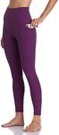 Colorfulkoala Women's High Waisted Tummy Control Workout Leggings 7/8 Length Yoga Pants with Pockets (M, Deep Violet)