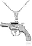 Solid 925 Sterling Silver Revolver Pistol Gun Pendant Necklace, 20"