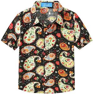 Big Boys Hawaiian Shirt, Kids Hawaiian Shirt, Boys Cotton Beach Shirt Tropical Short Sleeve Button Up Shirts (Medium, Black(79))