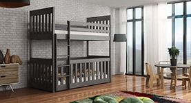 Arthauss Solid Pine Wood Children's Bunk Beds with Ladder in Graphite - Convertible Into Two Singles, Space-Saving Design, Includes Safety Guard, Suitable for Kids Aged 8 M and Above