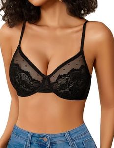 Avidlove Lace Bras for Women Sheer Balconette Underwire Unlined Everyday Bras Lingerie Black M