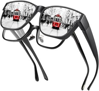 Peekaco Polarized Sunglasses Fit Over Glasses for Women Men, Oversized Square Sun Glasses UV400 Protection, A15 Matte Black Frame/Silver Mirrored Lens, Large