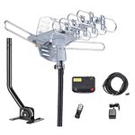 McDuory Outdoor 150 Miles Digital Antenna 360 Degree Rotation Amplified HDTV Antenna -Support 2 TVs-UHF/VHF/1080P/4K - Infrared Remote - 40ft RG6 Cable and Mounting Pole Included