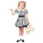 Girls Creepy Doll Costume - Small - Black and White Checkered Dress with Frayed Hem and Patches - Scary Halloween Broken Ragdoll China Doll Costume