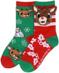 Bioworld Rudolph The Red-Nosed Reindeer Holly & Snowflakes Kids 2-Pair Crew Socks