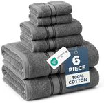 Luxury Bath Towels Set - 6 Piece Set, 100% Cotton Bathroom Towels, Zero Twist, Quick Dry Shower Towels, Soft Absorbent Bath Towel, 2 Bath Towels, 2 Hand Towels, 2 Wash Cloths - Cool Grey
