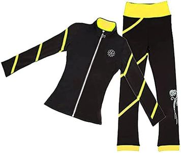 LIUHUO Figure Skating Spiral Jacket Pants Fleece Pants for Girls Yellow Pants for Women
