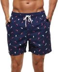 FREDRM Mens Swim Trunks Quick Dry Boardshorts with Mesh Lining Above Knee Swimwear Bathing Suits, Red White Fish, X-Large