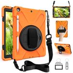 ZenRich iPad 9th/8th/7th Generation Case iPad 10.2 Case 2021/2020/2019 with Pencil Holder Kickstand Hand Strap and Shoulder Strap, Shockproof Protective Case for iPad 9/8/7 10.2 inch-Orange