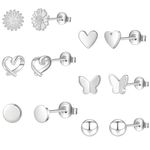 6Pairs Silver Studs Earrings for Women Sterling Silver Stud Earrings 6Pairs Silver Studs Earrings for Women Star Moon Ball Heart Studs Earrings Sets for Teens Girls Gifts with Boxs