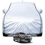 FABTEC Waterproof Car Body Cover for Maruti Baleno with Mirror and Antenna Pocket, Soft Cotton Lining, Triple Stitched (Heat Resistant Metallic Silver with Black Piping)
