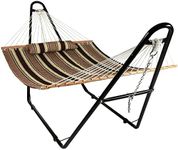 Sunnydaze Double Quilted Fabric Hammock with Universal Steel Stand - 450-Pound Capacity - Black Stand - Sandy Beach