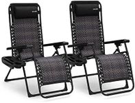 Foldable Outdoor Zero Gravity Lawn Chair, Adjustable Rattan Recliners, w/Removable Padded Headrest Pillows and Cup Holder Side Tables, Set of 2