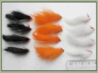 Zonker Trout Flies, 12 Mini Zonkers, Black, White & Orange, Size 12, Fly Fishing