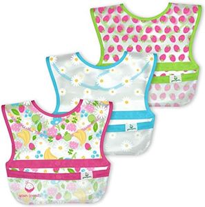 green sprouts Snap & Go Wipe-off Bibs (3pk)-Pink Fruit Floral, Pink