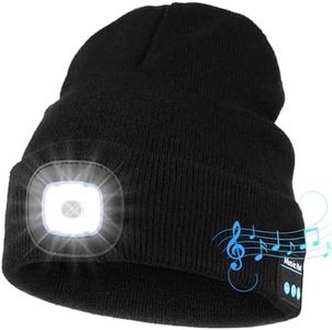 Unisex Bluetooth Beanie with a Light, Upgraded Musical Knitted Cap with Headphone and Built-in Stereo Speakers & Mic, LED Beanie for Running Hiking, for Men Women Dad (Black)