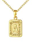 U7 Monogram Necklace for Women Men Boys 18K Gold Plated Square Script Initial Jewelry Letter Pendant (Letter A)