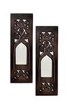 WHF Wood Painted Wall Hanging Jharokha Inside Mirror, Wooden Wall Hanging, Wooden Wall Panel (11.5 Cm, Natural) Set of Two (Rectangular) (Framed)