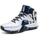 ASHION Kids Basketball Shoes Boys Girls High-Top Sneakers Non-Slip Sport Shoes(Little Kid/Big Kid) Size 4 White&Blue