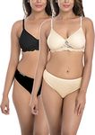 FIMS - Fashion is my style Padded Bra Panty Set for Women Lace Cotton Non Wired Full Coverage T-Shirt Shaper Push up Teenage Regular Use Comfortable, Cup- B, Black Beige, Size- 40