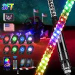 Nilight 2PCS 3FT RGB LED Whip Light and 8 PCS RGB Rock Lights Combo, Remote & App Control w/DIY Chasing Patterns Stop Turn Reverse Light Safety Antenna Lighted Whips for ATV UTV, 2 Year Warranty