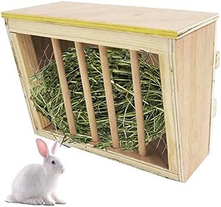 kathson Rabbit Hay Feeder Rack Wooden Food Watering Hanging Feeding Manger Bunny Grass Holder Small Animals Less Wasted Dispenser for Rabbits Guinea Pig Chinchilla Hamster, Random