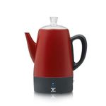 Moss & Stone Electric Coffee Percolator| Red Body with Stainless Steel Lid Coffee Maker Pot, Red Camping Coffee Pot - 10 Cups