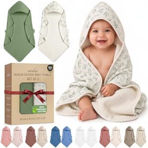 infancie 100% Organic Cotton Muslin Baby Hooded Towels 32x32 Inch – 2 Pack Soft & Absorbent Baby Hooded Towel Wrap for Boys & Girls, Premium Hooded Towels, Gentle Baby Essentials in Deep Green/Floral