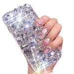 Bling Diamond Case Compatible with iPhone 15 Pro Max 6.7",LCHDA Glitter Clear Crystal Bright Full Diamonds Luxury Sparkle Rhinestone Bumper Women Girls Protective Phone Case Cover - White