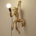 Modern Resin Wall Lamp Creative Monkey Design Wall Light E27 Socket with Plug in Cord and Switch Industrial Lighting,Gold Commemoration Day