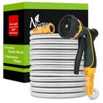 NGreen Stainless Steel Garden Hose - 304 Metal Water Hose, High Pressure, Puncture and Corrosion Resistant, Flexible and Never Kink, Solid Metal Fittings, Rust Proof, Durable and Easy to Store