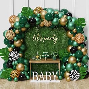 Green Balloon Garland Kit,120Pcs Green Balloons Arch Garland Kit with Jungle safari Balloons,Gold Balloon,Animal Balloon for Boy Birthday Party,Jungle Safari Theme Party Decoration,Baby Shower,Wedding