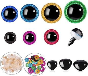 Ferenala100Pcs 10-30mm Safety Eyes and Noses Large Plastic Craft Crochet Eyes Glitter Doll Eyes with Washers for Plush Animals Stuffed Animals DIY Puppet Bear Toy Doll Making Supplies (Multicolor)