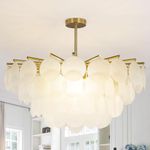 Depuley 10-Light Modern Crystal Chandelier, 32”Pendant Light Fixtures with Adjustable Rod, Gold Luxury Wind Chimes Shell Ceiling Chandelier for Bedroom, Kitchen, Hallway, E12 Bulbs Included, UL Listed